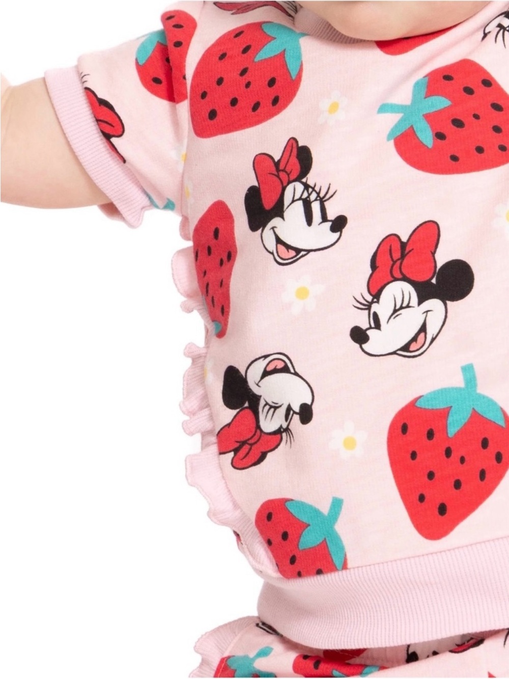 Disney  Minnie Mouse Pink & Strawberry Print Ruffle Shirt And Shorts 2 Piece - Picture 5 of 8